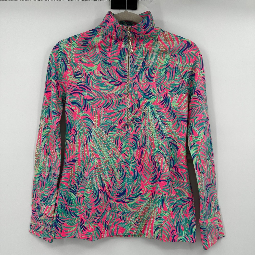 Lilly Pulitzer UPF‎ 50 Skipper Pullover Top Pink Sunrise Lagoon Palm Leaf XXS